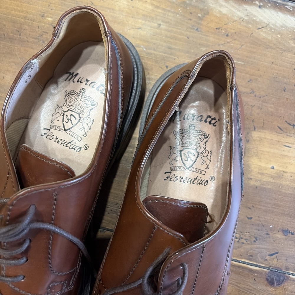 Muratti Florentino Luxury Leather Men's Brown Oxfords Size 43 US 9.5-10 - Picture 3 of 5